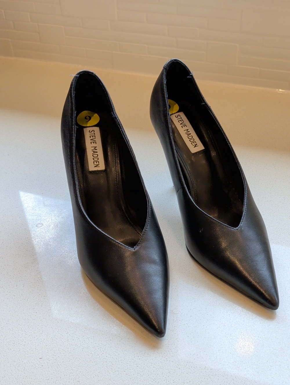 Steve Madden Pointed Toe Black Leather Heels